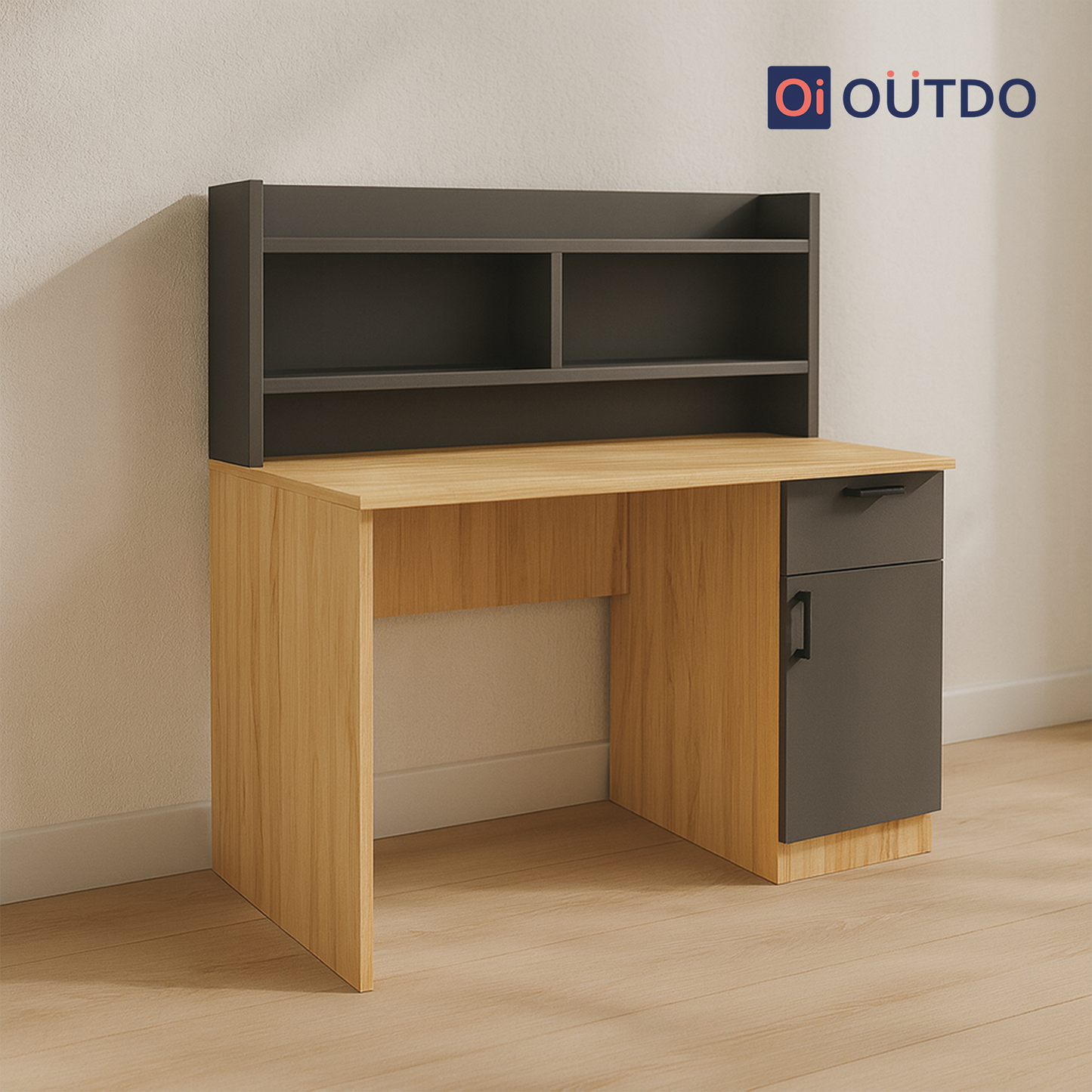Clario Study Desk with Book Shelf | Tundra Oak Slate Grey