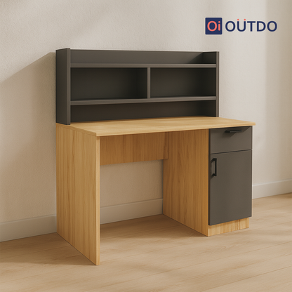 Clario Study Desk with Book Shelf | Tundra Oak Slate Grey