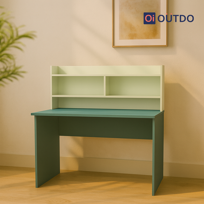 ShelfEdge Study Desk with Book Shelf | Fern Green Water Green