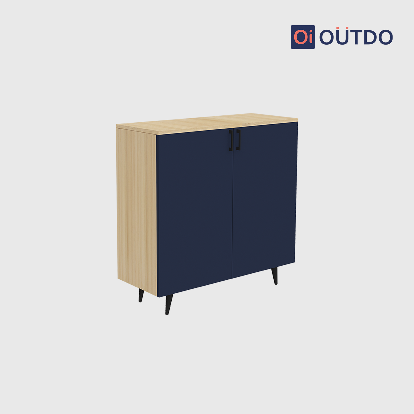 OutDo NeoStep Shoe Cabinet – Minimalist 2-Door Rack | Burma Teak and Navy Blue