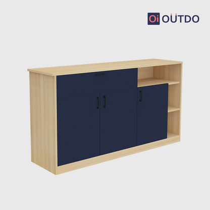 OutDo Prime Crockery Unit – Wide Storage Edition | Burma Teak and Navy Blue