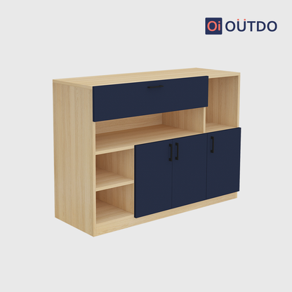 OutDo Nova Crockery Storage Unit | Burma Teak and Navy Blue