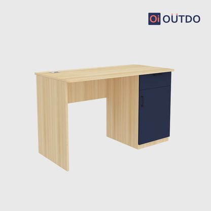 OutDo Core Study Desk with Drawer & Cabinet Storage | Burma Teak and Navi Blue