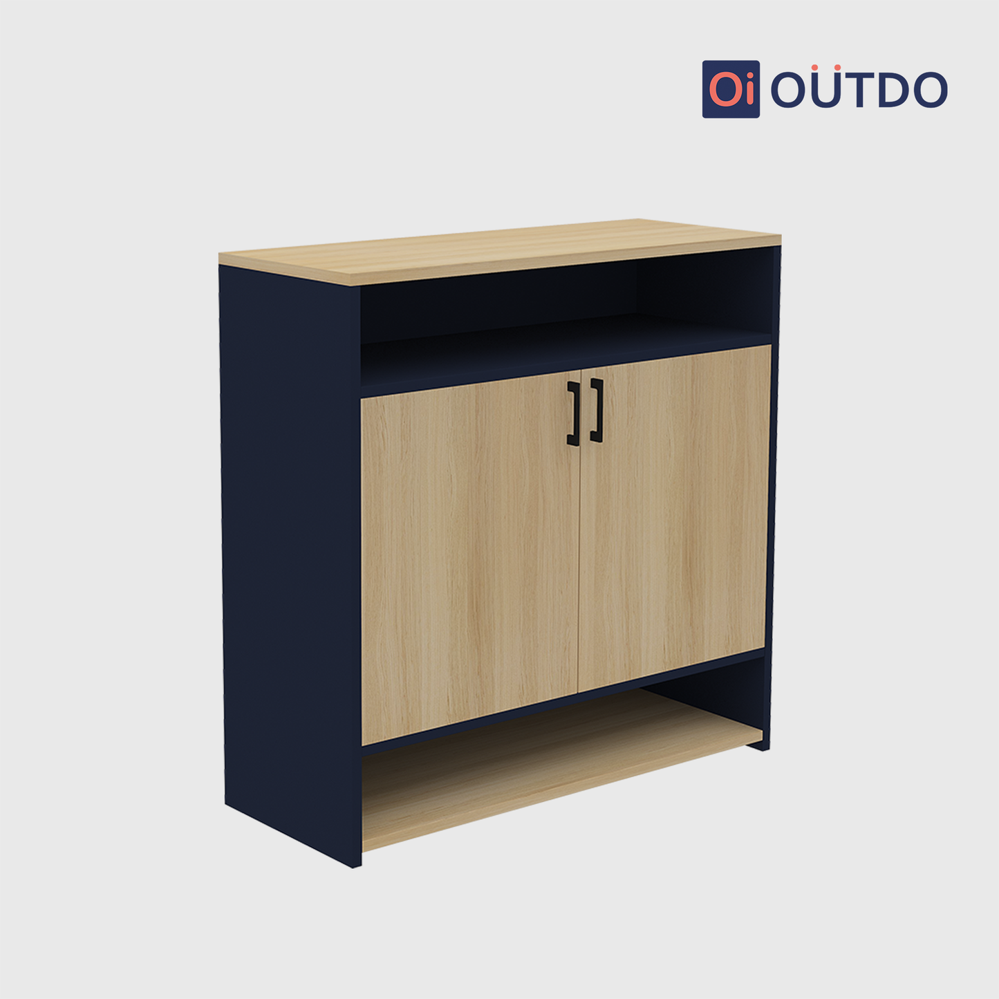 OutDo StepEase Shoe Rack with Open Display Shelf | Burma Teak and Navi Blue