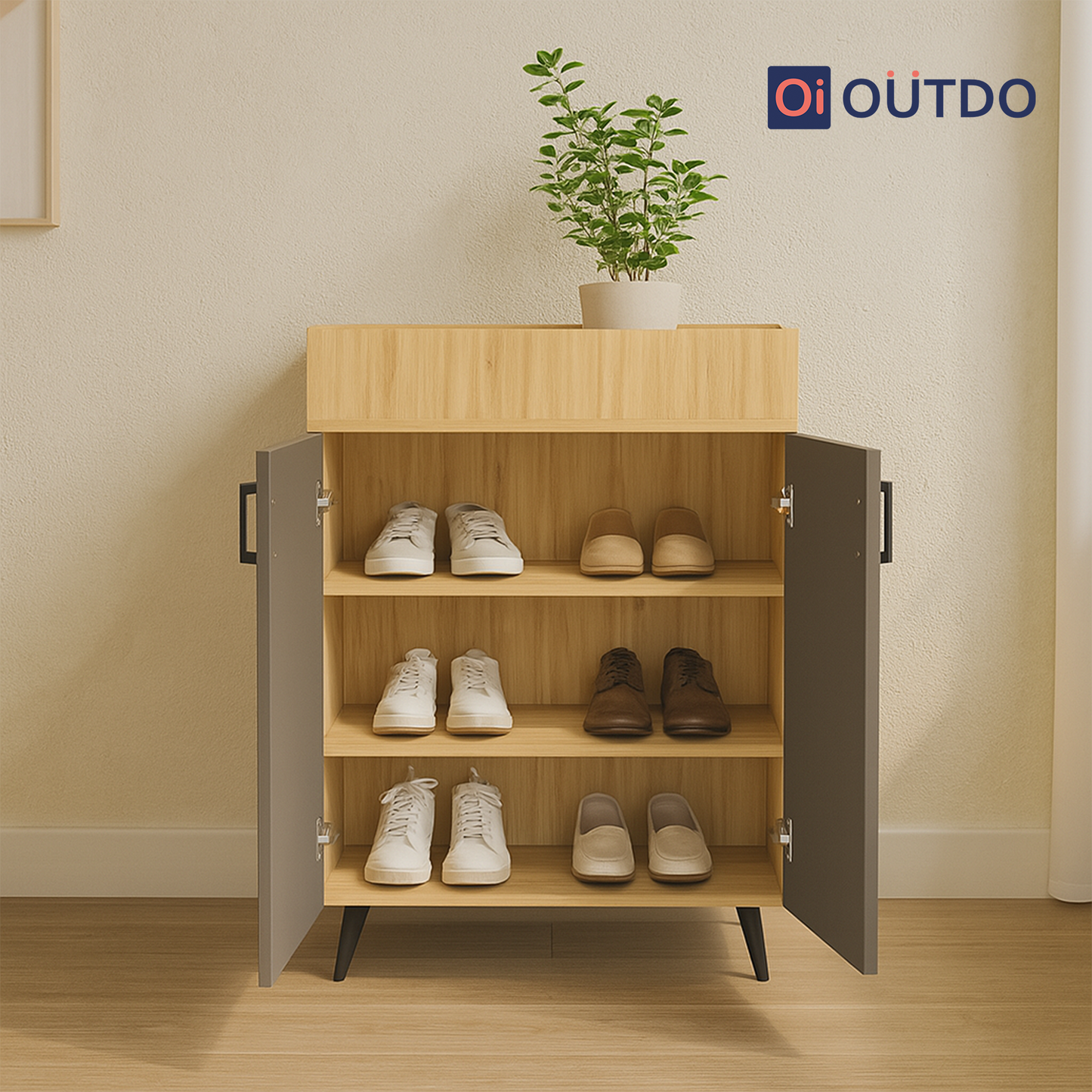TrayNest Shoe Rack | Tundra Oak  Slate Grey