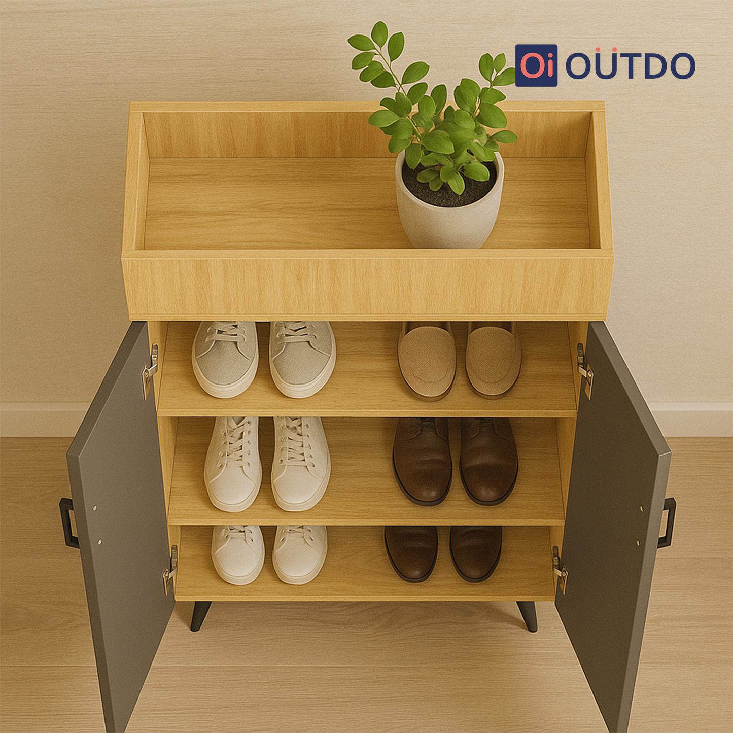 TrayNest Shoe Rack | Tundra Oak  Slate Grey