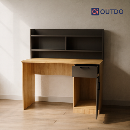 Clario Study Desk with Book Shelf | Tundra Oak Slate Grey