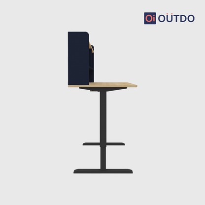 OutDo Elevate+ Height Adjustable Study Desk with Bookshelf | Blue and Wooden Finish