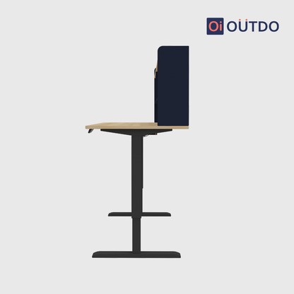 OutDo Elevate+ Height Adjustable Study Desk with Bookshelf | Blue and Wooden Finish
