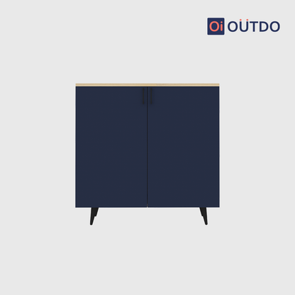 OutDo NeoStep Shoe Cabinet – Minimalist 2-Door Rack | Burma Teak and Navy Blue