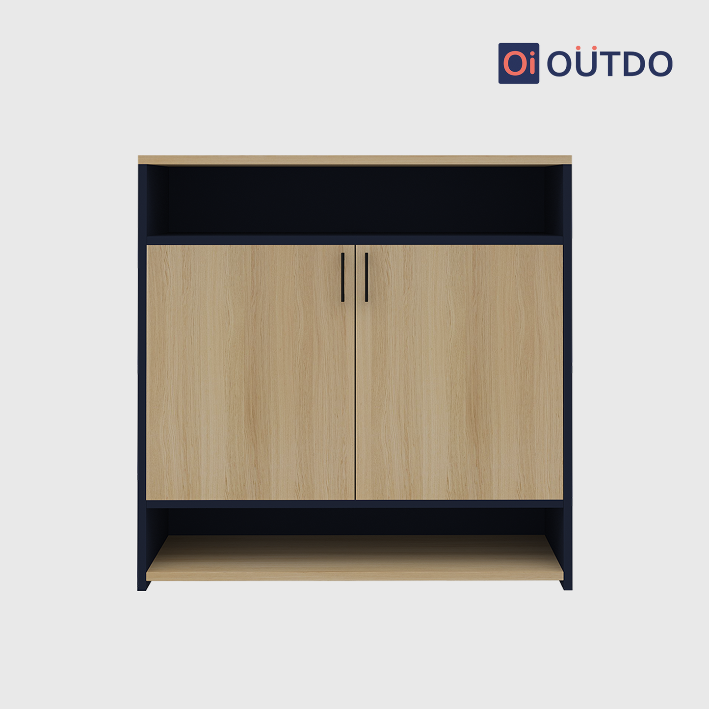 OutDo StepEase Shoe Rack with Open Display Shelf | Burma Teak and Navi Blue