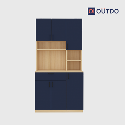 OutDo Vista Modular Crockery Unit – Countertop Edition | Burma Teak and Navy Blue