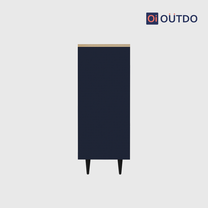 OutDo Urbano Shoe Cabinet with Open Shelf & Tall Legs | Burma Teak and Navy Blue