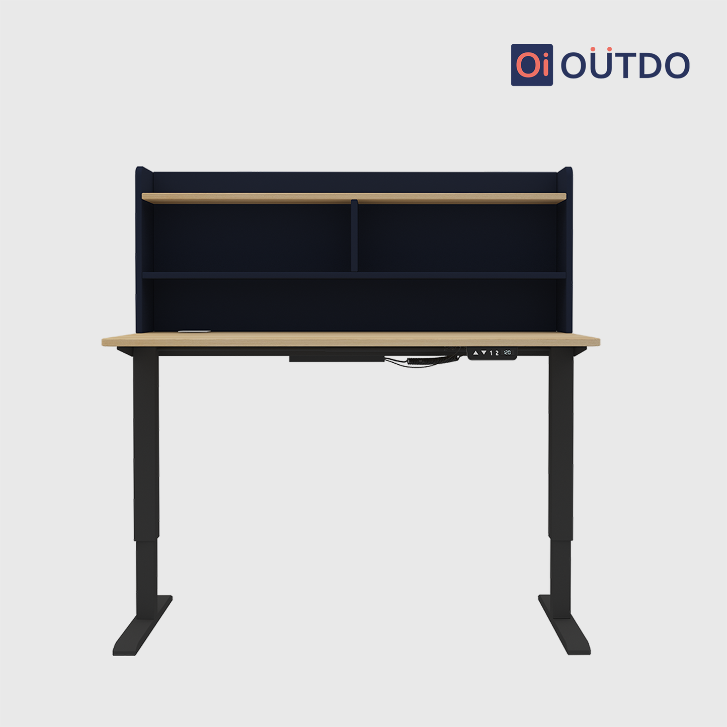 OutDo Elevate+ Height Adjustable Study Desk with Bookshelf | Blue and Wooden Finish