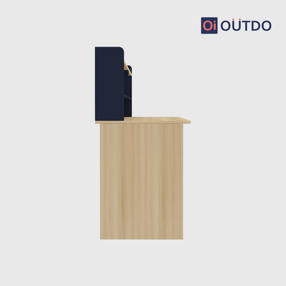 OutDo FocusPro Study Table with Bookshelf & Storage Cabinet | Burma Teak and Navi Blue