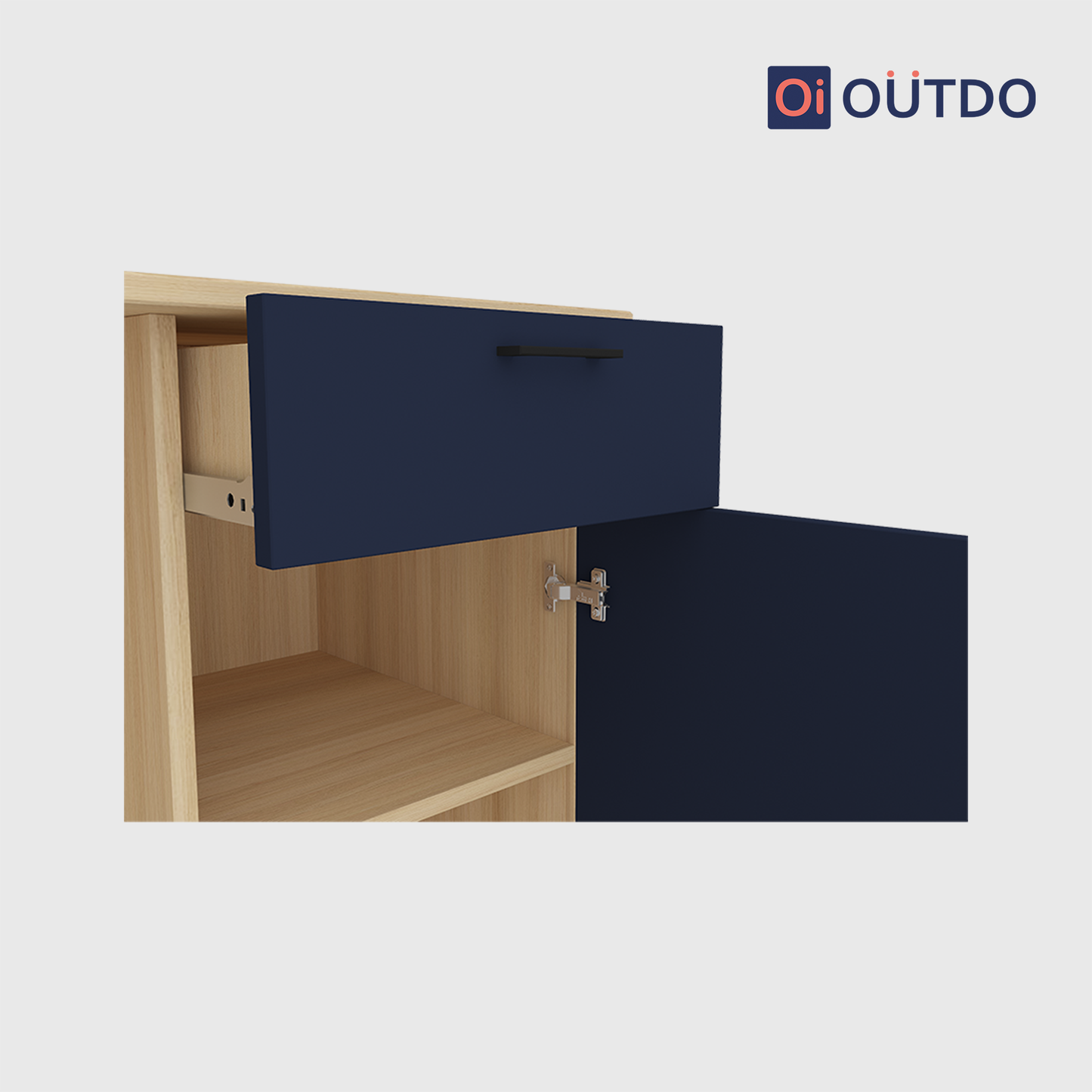 OutDo Core Study Desk with Drawer & Cabinet Storage | Burma Teak and Navi Blue