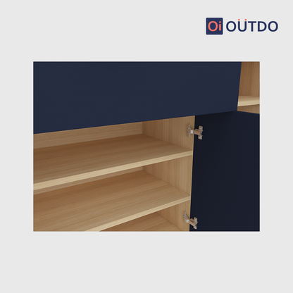 OutDo Prime Crockery Unit – Wide Storage Edition | Burma Teak and Navy Blue