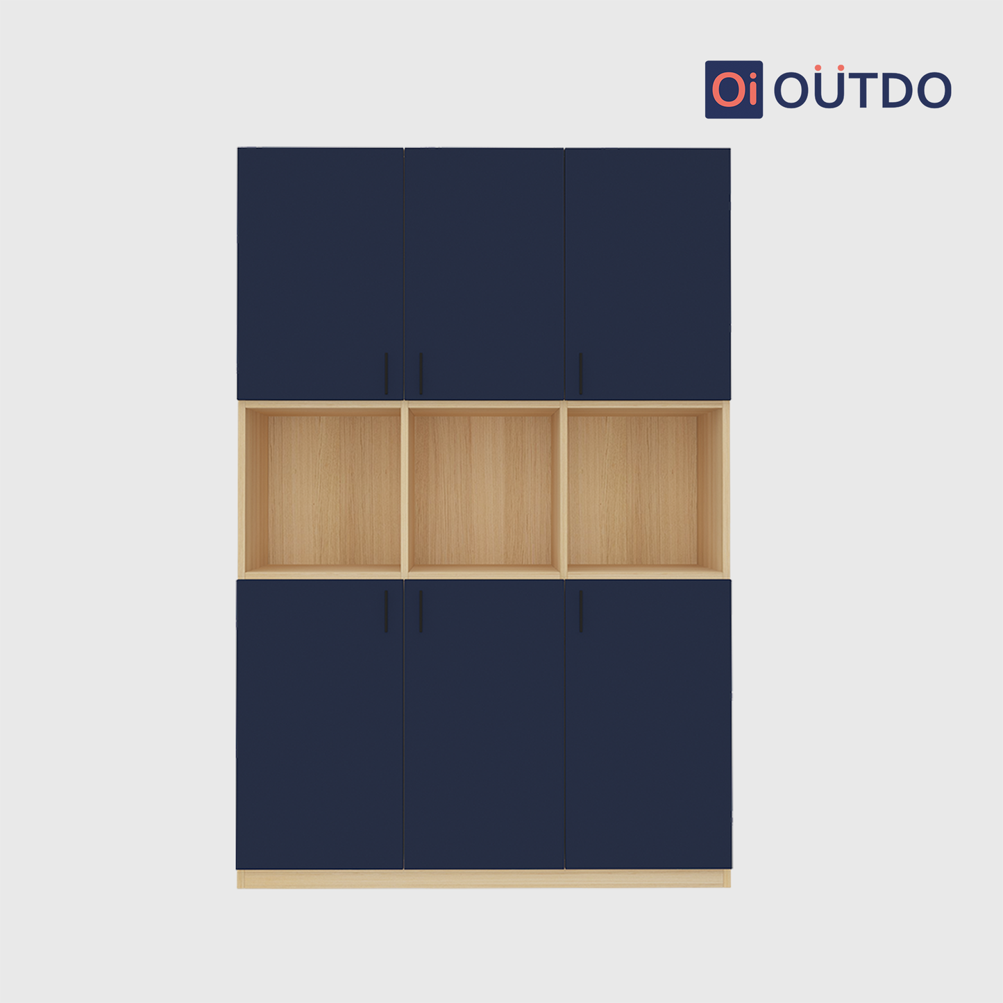 OutDo Grande Tall Crockery Unit – Triple Storage Zone | Burma Teak and Navy Blue