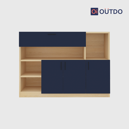 OutDo Nova Crockery Storage Unit | Burma Teak and Navy Blue
