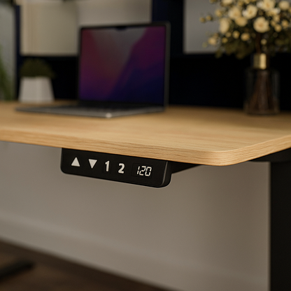 OutDo Elevate+ Height Adjustable Study Desk with Bookshelf | Blue and Wooden Finish