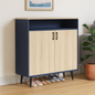 OutDo Urbano Shoe Cabinet with Open Shelf & Tall Legs | Burma Teak and Navy Blue