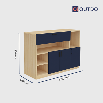 OutDo Nova Crockery Storage Unit | Burma Teak and Navy Blue