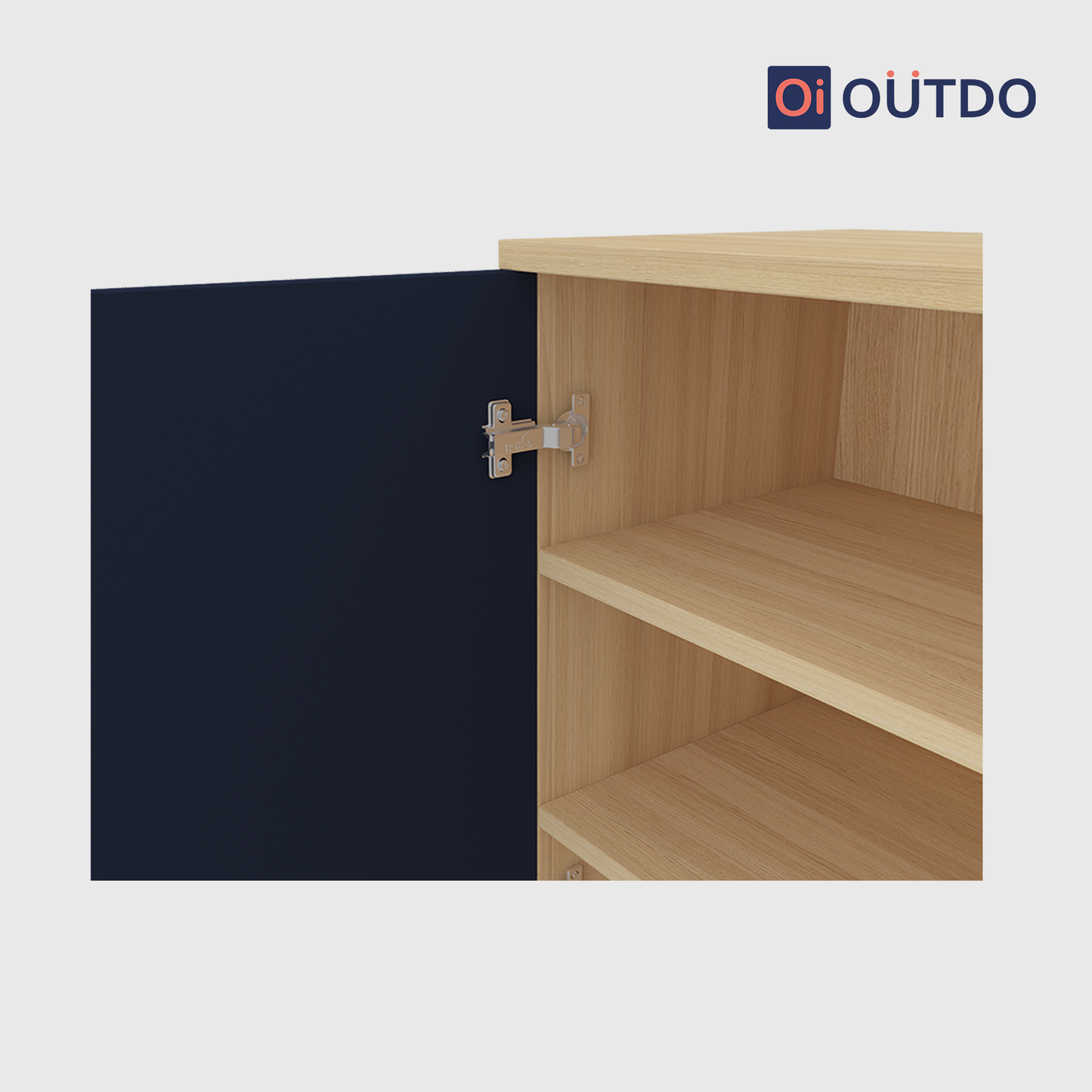 OutDo StepLift Shoe Cabinet with Bottom Shelf & Tall Legs | Burma Teak and Navy Blue