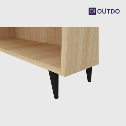 OutDo StepLift Shoe Cabinet with Bottom Shelf & Tall Legs | Burma Teak and Navy Blue